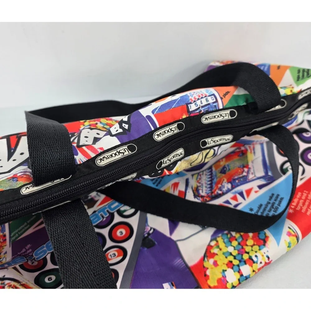 LeSportsac RARE Let's Play Arcade Game Pinball Billiards Print Tote Bag w Pouch